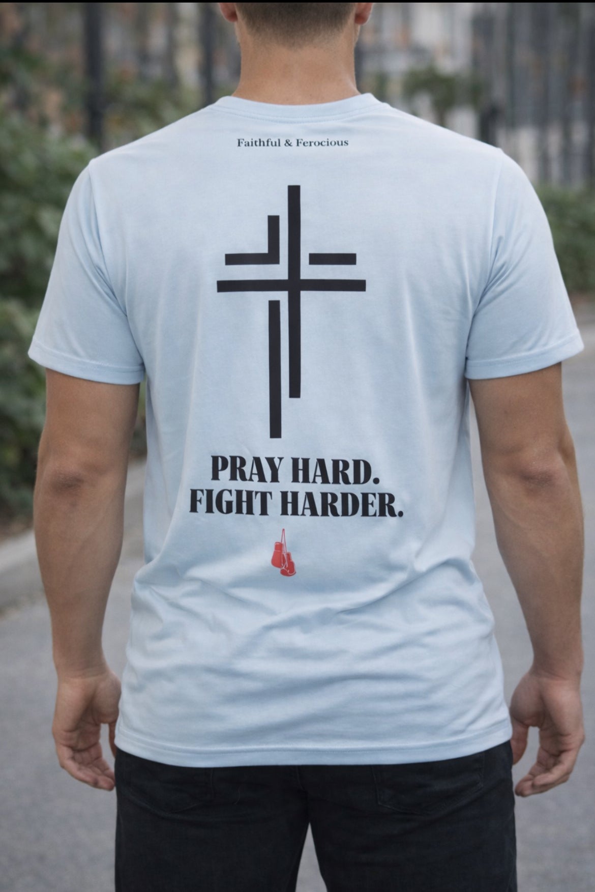 Pray Hard. Fight Harder. Boxing Tee – A4 Pushing the Limit™